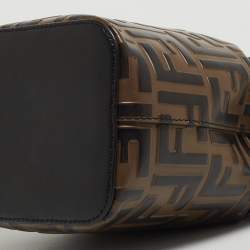 Pre Owned Fendi Brown/Black Zucca Leather Mini Mon Tresor Drawstring Bucket Bag