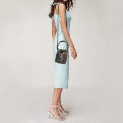 Pre Owned Fendi Brown/Black Zucca Leather Mini Mon Tresor Drawstring Bucket Bag