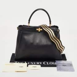 Pre Owned Fendi Black Leather Regular Peekaboo Top Handle Bag