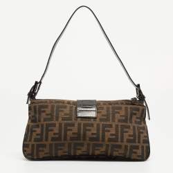 Fendi Dark Brown/Tobacco Zucca Canvas Zip Baguette Bag
