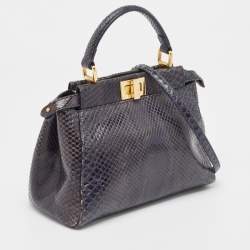 Fendi Navy Blue Python Mini Peekaboo Top Handle Bag