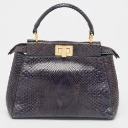 Fendi Navy Blue Python Mini Peekaboo Top Handle Bag