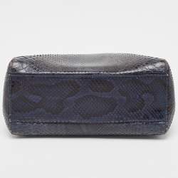 Fendi Navy Blue Python Mini Peekaboo Top Handle Bag