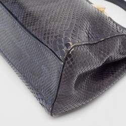 Fendi Navy Blue Python Mini Peekaboo Top Handle Bag