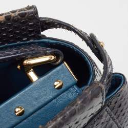 Fendi Navy Blue Python Mini Peekaboo Top Handle Bag