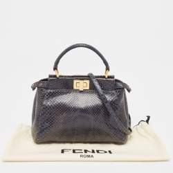 Fendi Navy Blue Python Mini Peekaboo Top Handle Bag