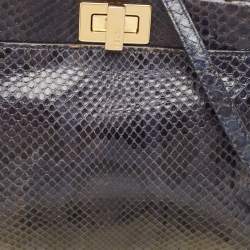 Fendi Navy Blue Python Mini Peekaboo Top Handle Bag