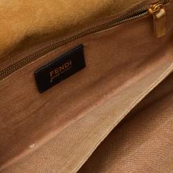 Pre Owned Fendi Tobacco Pequin Canvas and Leather Small Claudia Shoulder Bag