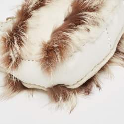 Fendi White/Brown Selleria Leather and Rabbit Fur Zip Hobo