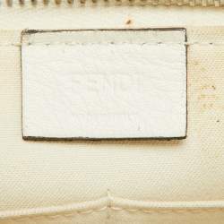 Pre Owned Fendi Off White/Brown Leather and Watersnake Leather Monster Eyes Zip Pouch