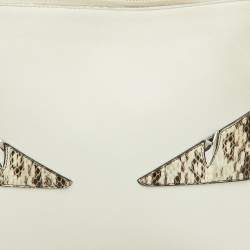 Pre Owned Fendi Off White/Brown Leather and Watersnake Leather Monster Eyes Zip Pouch