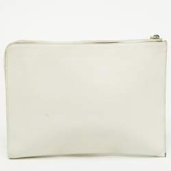 Pre Owned Fendi Off White/Brown Leather and Watersnake Leather Monster Eyes Zip Pouch