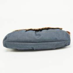 Pre Owned Fendi Blue/Tan Denim and Leather Chef Shoulder Bag