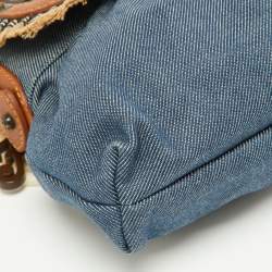 Pre Owned Fendi Blue/Tan Denim and Leather Chef Shoulder Bag
