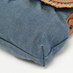 Pre Owned Fendi Blue/Tan Denim and Leather Chef Shoulder Bag