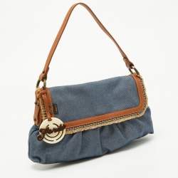 Pre Owned Fendi Blue/Tan Denim and Leather Chef Shoulder Bag