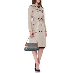 Pre Owned Fendi Blue/Tan Denim and Leather Chef Shoulder Bag