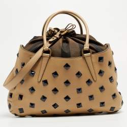 Pre Owned Fendi Light Beige Leather Studded B. Fab Tote