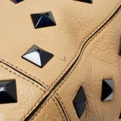 Pre Owned Fendi Light Beige Leather Studded B. Fab Tote