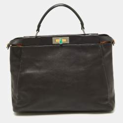 مملوكة مسبقًا Fendi Black Leather Large Peekaboo Top Handle Bag