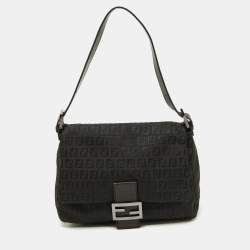 Pre Owned Fendi Black Zuchinno Fabric and Leather Mama Baguette Shoulder Bag
