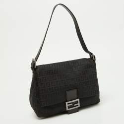 Pre Owned Fendi Black Zuchinno Fabric and Leather Mama Baguette Shoulder Bag