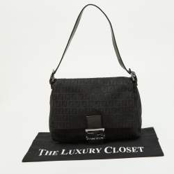 Pre Owned Fendi Black Zuchinno Fabric and Leather Mama Baguette Shoulder Bag