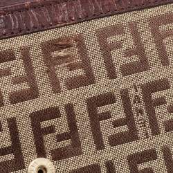Pre Owned Fendi Beige/Brown Zucca Canvas and Leather Bi-fold Continental Wallet