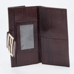 Pre Owned Fendi Beige/Brown Zucca Canvas and Leather Bi-fold Continental Wallet