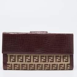 Pre Owned Fendi Beige/Brown Zucca Canvas and Leather Bi-fold Continental Wallet