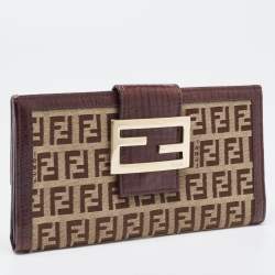 Pre Owned Fendi Beige/Brown Zucca Canvas and Leather Bi-fold Continental Wallet