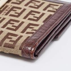Pre Owned Fendi Beige/Brown Zucca Canvas and Leather Bi-fold Continental Wallet