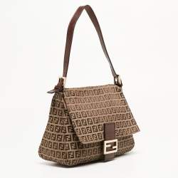 Pre Owned Fendi Beige/Brown Zucchino Fabric and Leather Mama Baguette Bag