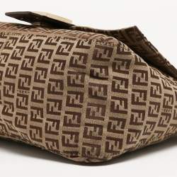 Pre Owned Fendi Beige/Brown Zucchino Fabric and Leather Mama Baguette Bag