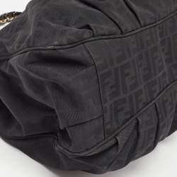 Pre Owned Fendi Black Zucca Canvas and Patent Leather Mia Shoulder Bag