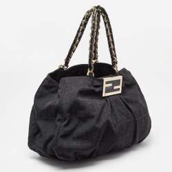 Pre Owned Fendi Black Zucca Canvas and Patent Leather Mia Shoulder Bag