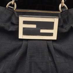 Pre Owned Fendi Black Zucca Canvas and Patent Leather Mia Shoulder Bag