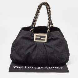 Pre Owned Fendi Black Zucca Canvas and Patent Leather Mia Shoulder Bag