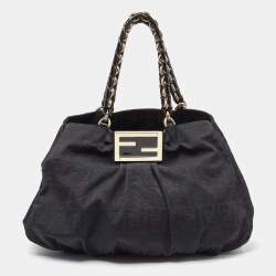 Fendi Tobacco Zucca Canvas and Patent Leather Mia Zip Shoulder Bag