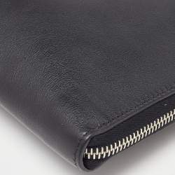 Pre Owned Fendi Black Leather and Shearling Fur FF Fflynn Zip Clutch