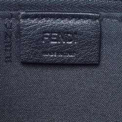 Pre Owned Fendi Black Leather and Shearling Fur FF Fflynn Zip Clutch