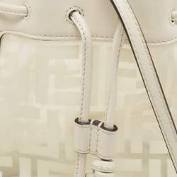 Pre Owned Fendi White Zucca PVC And Leather Mini Mon Tresor Drawstring Bucket Bag