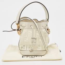 Pre Owned Fendi White Zucca PVC And Leather Mini Mon Tresor Drawstring Bucket Bag