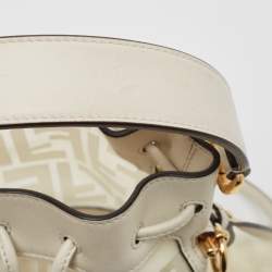 Pre Owned Fendi White Zucca PVC And Leather Mini Mon Tresor Drawstring Bucket Bag