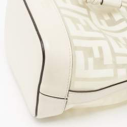 Pre Owned Fendi White Zucca PVC And Leather Mini Mon Tresor Drawstring Bucket Bag