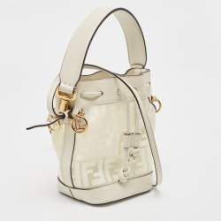 Pre Owned Fendi White Zucca PVC And Leather Mini Mon Tresor Drawstring Bucket Bag