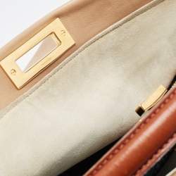 Pre Owned Fendi Beige/Brown Leather Large Peekaboo Top Handle Bag