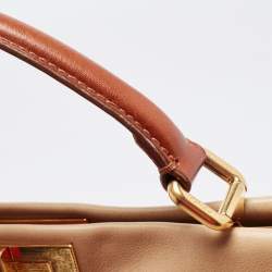 Pre Owned Fendi Beige/Brown Leather Large Peekaboo Top Handle Bag