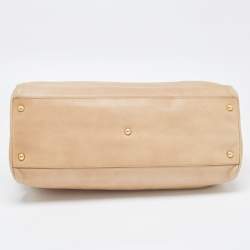 Pre Owned Fendi Beige/Brown Leather Large Peekaboo Top Handle Bag