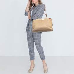 Pre Owned Fendi Beige/Brown Leather Large Peekaboo Top Handle Bag